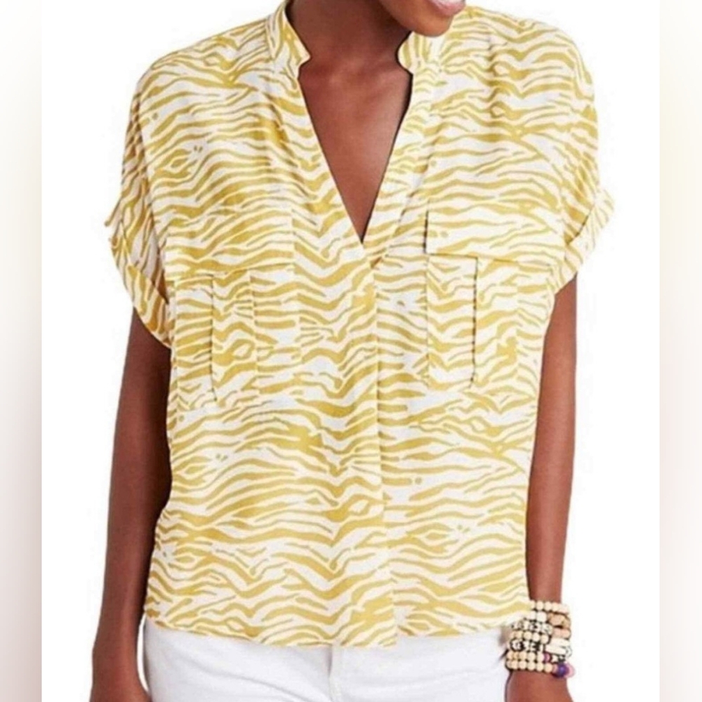Maeve By Anthropologie Yellow Amira Zebra Print Utility Top Size XS